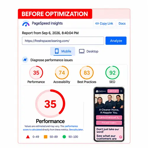 PageSpeed result before optimization